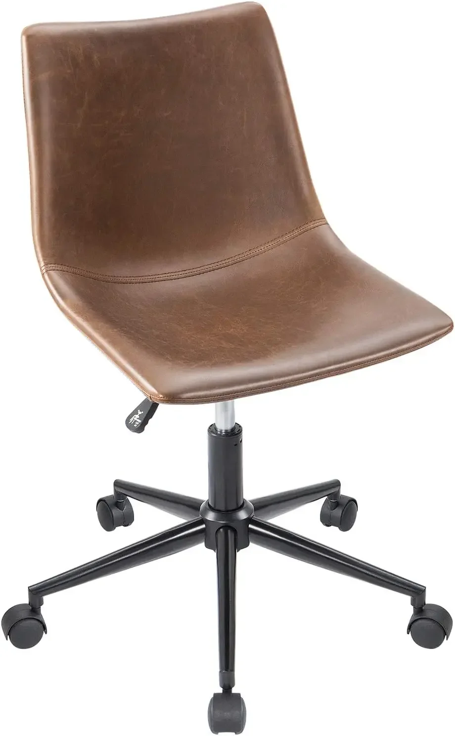 Mid Back Task Chair PU Leather Adjustable Swivel Office Chair Bucket Seat Armless Computer Chair Modern Low Back Desk