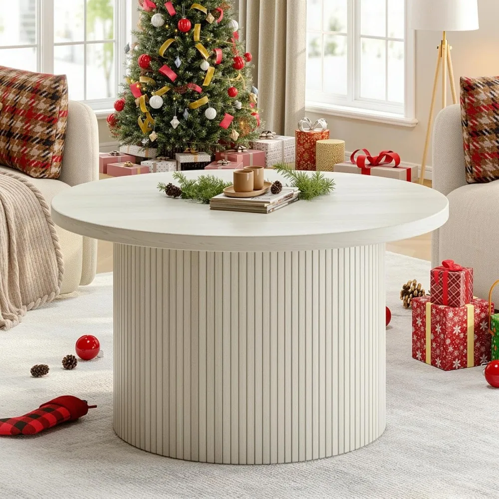 Tavolino rotondo 31,5, tavolini da caffè dal design tamburello per soggiorno, tavolino da caffè moderno in legno di metà secolo, accento per batteria