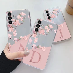 For Samsung A34 A16 A07 A17 A15 A25 A35 A56 5G Case Soft Slim Luxury A-Z Letters Back Cover Shockproof Fundas Clear Bags Bumper