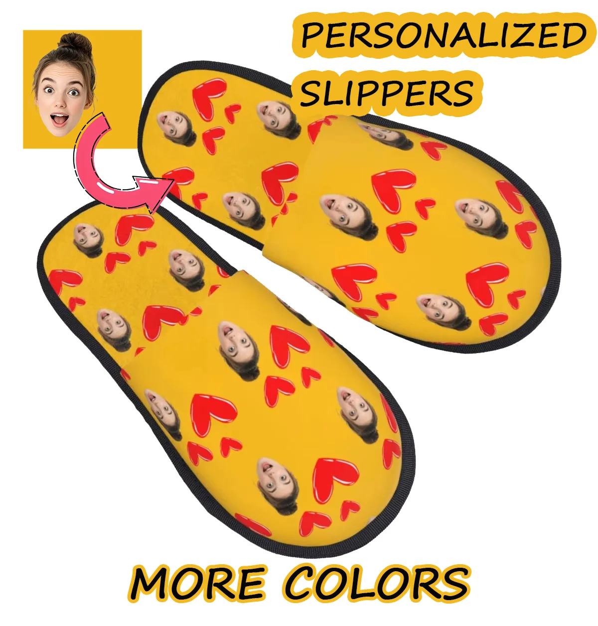 

Custom Personalized Head Face Photo House Slippers Women Comfy Memory Foam Slip On Spa Slipper Shoes