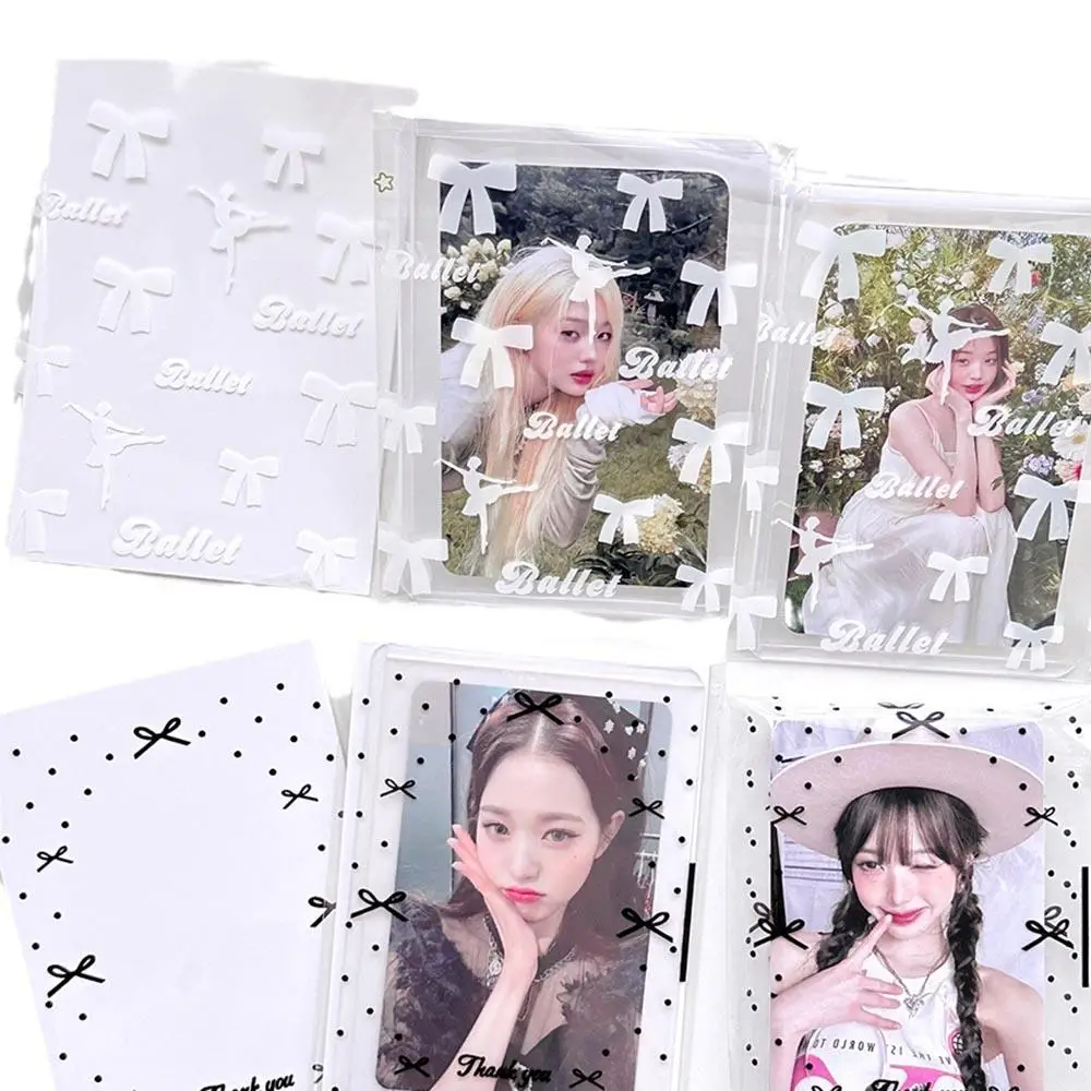 50Pcs Clear Photocard Sleeves INS Photocard Protector Bag Cute Bowknot Print Self-adhesive Opp Self Sealing Bag Card Sleeve Gift