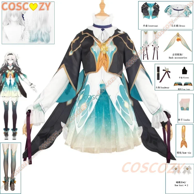 Juego de Cosplay de luciérnaga Honkai: Star Rail Firefly, disfraz de Cosplay, vestido, peluca, conjunto completo, juego de rol para mujer, traje de fiesta de Carnaval para niñas