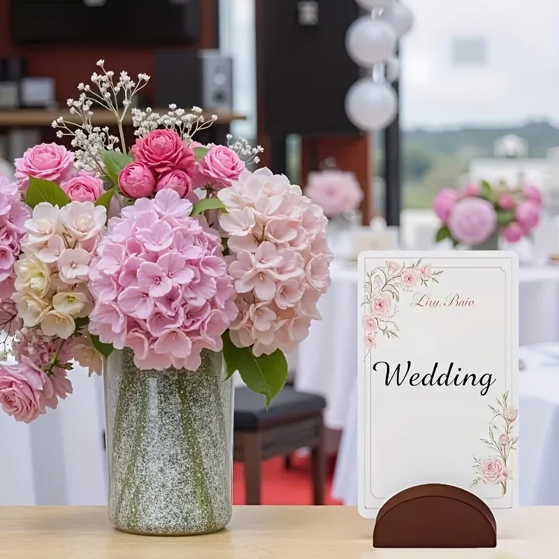 1/10 Stück halbrunde Holzsockel für Hochzeits-Tischkartenhalter, Restaurantmenüs und Fotoständer – geeignet für Hochzeiten, Partys – Detail 5