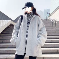 Women Solid Hoodies Coat Harajuku Basic Long Sleeve Spring Autumn Loose Zip Up Casual Oversized Sweatshirts Jacket with Pocket 3
