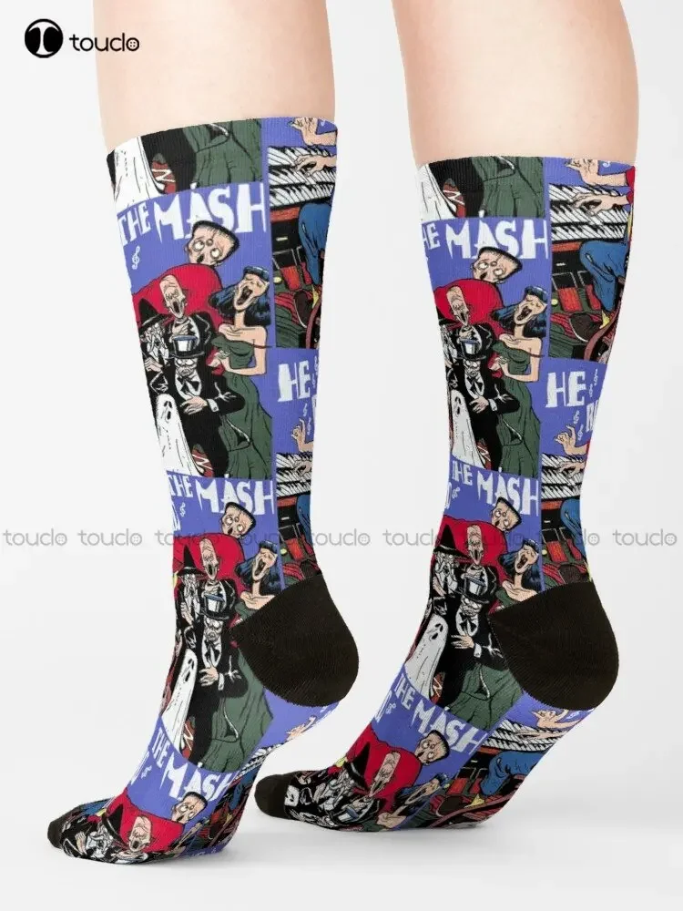 Frankenstein Mash Song Singing Ghouls Ghost Horror Movie Poster Gift Socks White Soccer Socks 360° Digital Printing New Popular