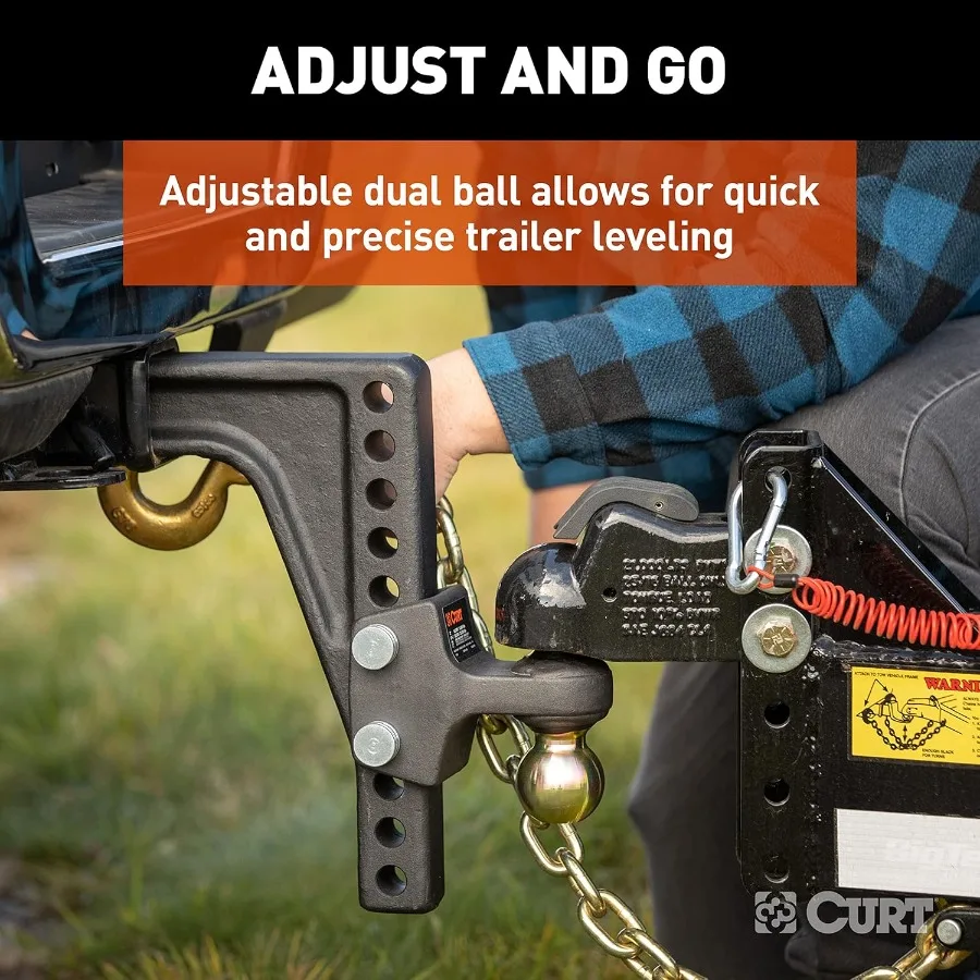 45939 Soporte de bola de enganche de remolque ajustable HD DeepDrop con bola doble para aplicaciones de remolque de alta resistencia 21 2 vástago de capacidad hasta t