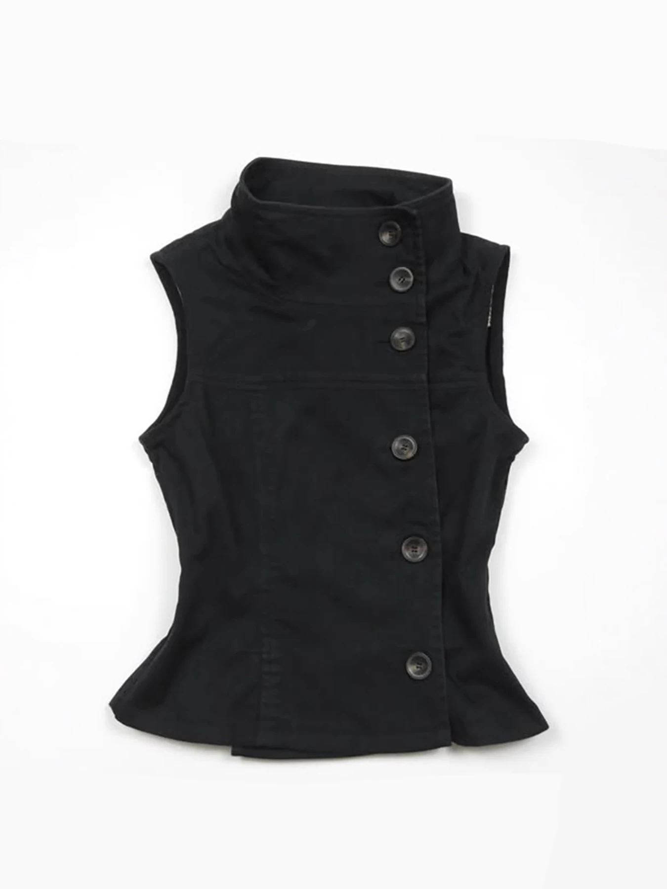 Autumn vintage niche Personality Single Breasted Button Decoration Stand Collar Sleeveless Korean Women's Vest Top