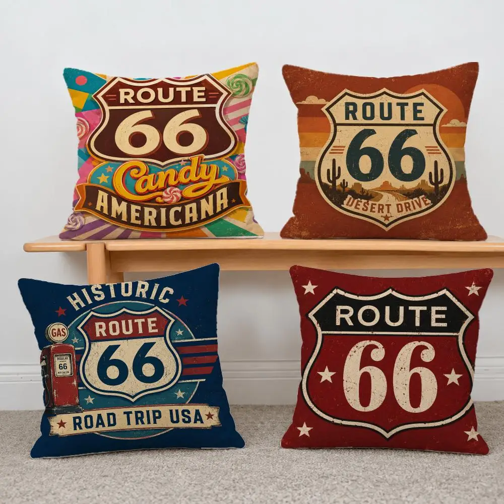 Art Fashion US Route 66 Cushion Cover Short Plush Pillowcase, Sofa Bedroom Home Decor & Holiday Gift