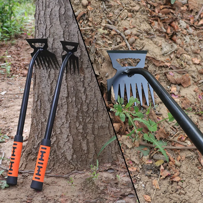 Metal Weed Cleaning Shovel 2 In 1 Garden Rake Stainless Steel 5/8Teeth Dual Headed Weeding Tool For Gardening Weeding Tool