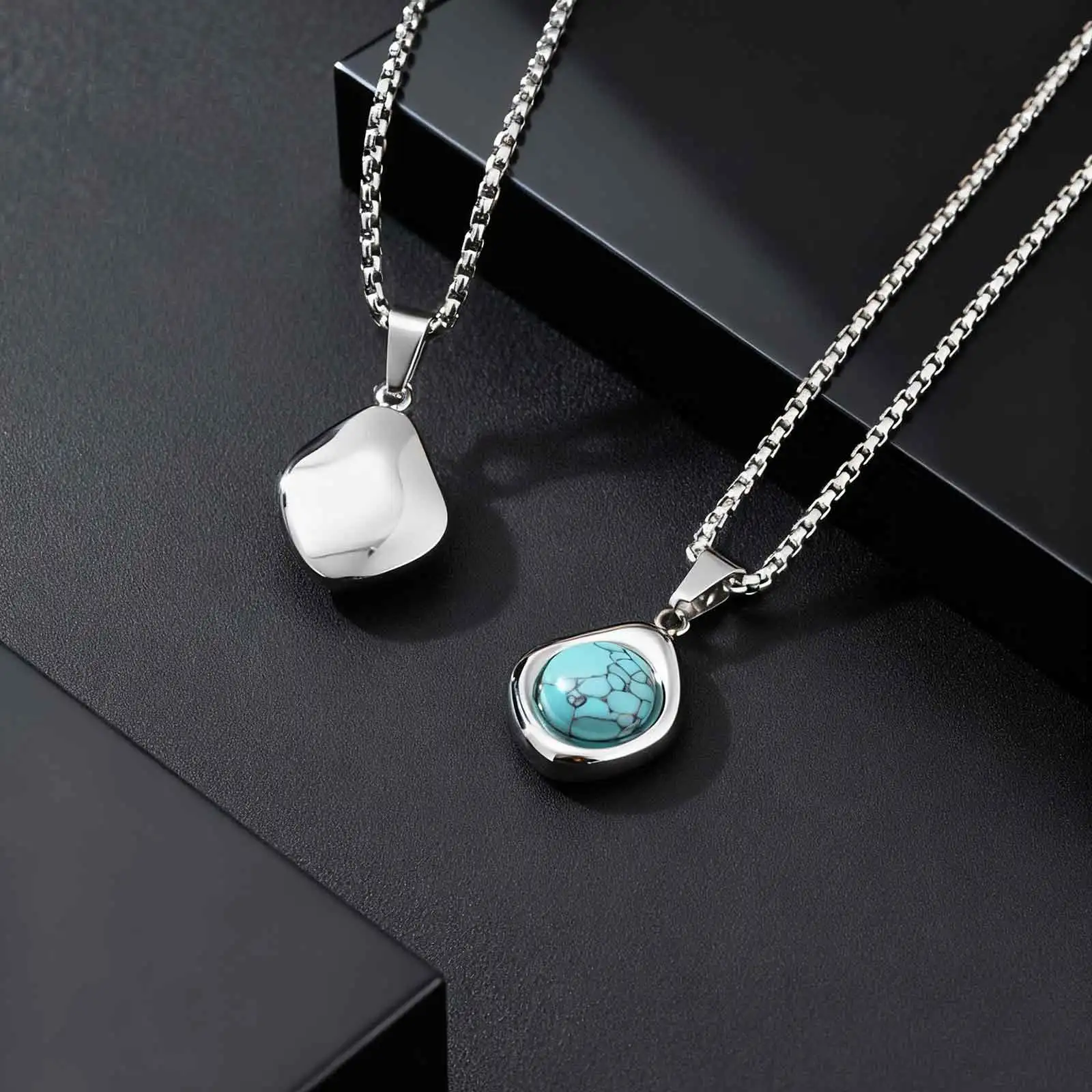 Klassische Mode Runde Natürliche Achat Tigerauge Stein Halskette für Männer, Edelstahl Unregelmäßige Anhänger Halskette, Punk Schmuck – Detail 6