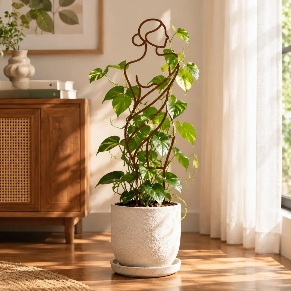 Iron Character Silhouette Plant Stand Hollow Out Strong Load Bearing Plant Climbing Trellis Weather Resistance