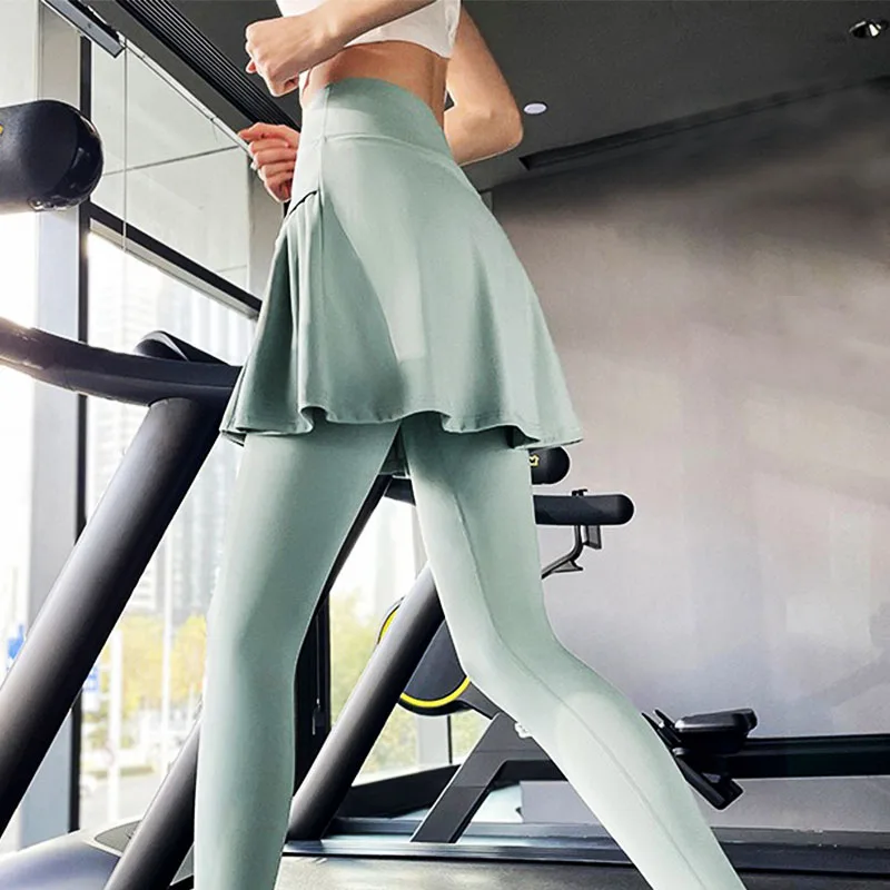 Aiithuug Side Ruched Women Tennis Skirted Leggings with Pockets Capris Yoga Leggings with Skirts Tennis Pickleball Clothing