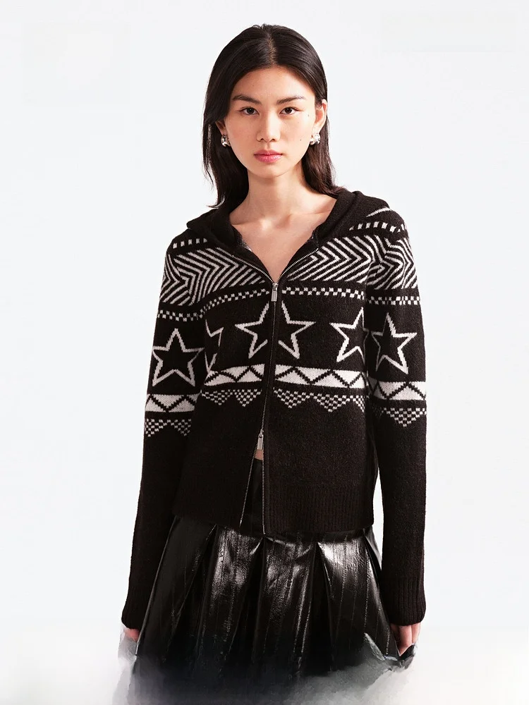

Женский вязаный свитер H&M, новинка весны, с узором «звезды», на двойной молнии, мягкий трикотаж, 000052, свободный крой, тонкий кардиган на пуговицах