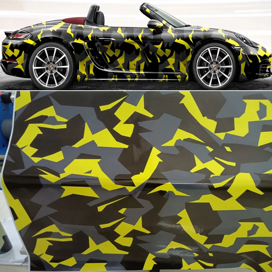 

1.52*30m Yellow Black Grey Camouflage Vinyl Car Wrap Foil With Air Release Bubble Free Film DIY Styling Sticker Car Body Wrap