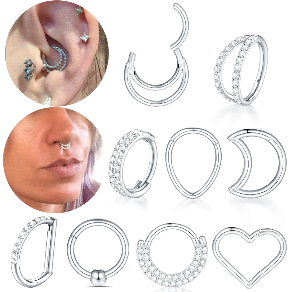 1PC Steel Moon Heart Teardrop Tragus Ear Cartilage Daith Piercing Nose Helix Rook Septum Clicker Lobe Earring Jewelry for Women