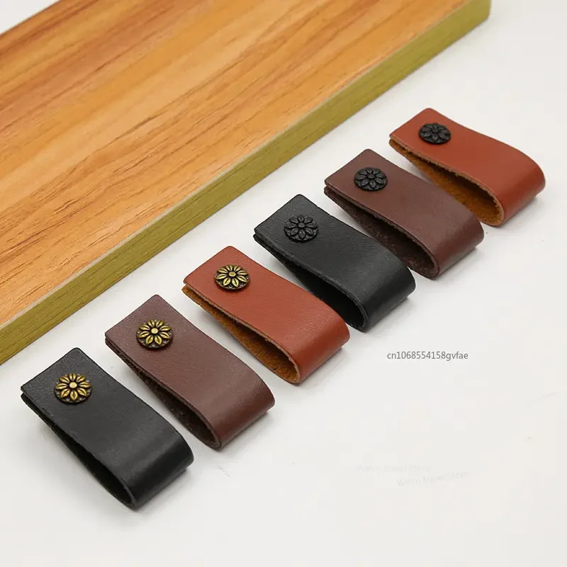 Cabinet Door Drawer Leather Handle Nordic Simplicity Wardrobe Shoe Cabinet Furniture Handles Dresser Brown Single Hole Pulls