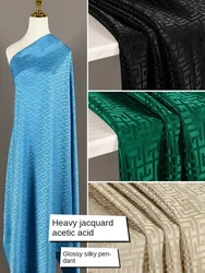 Vintage Jacquard Fabric Plaid Acetate Cloth Glossy Wrinkle Resistant Suit Dress Cloth for Diy Apparel Sewing  Polyester Material
