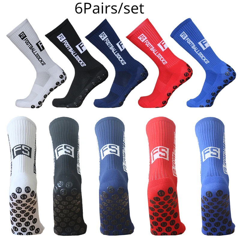 6Pairs/Lot 2024 New Anti Slip Tapedesign Football Socks Mid Calf Non-Slip Soccer Sport Cycling Sports Mens Sock women's