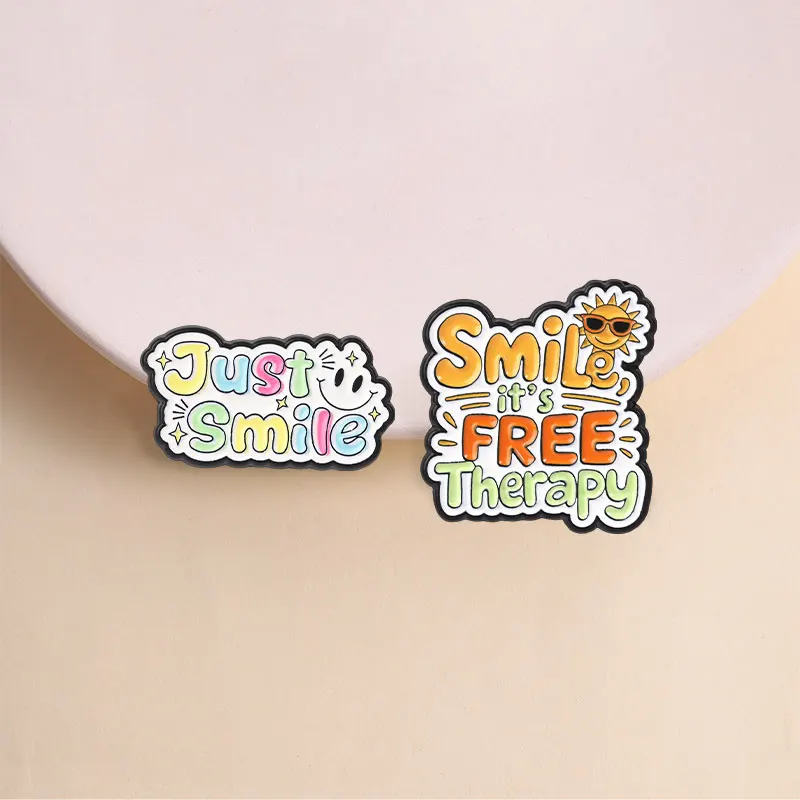 Smile It's Free Therapy Enamel Pins Spanish Inspirational Quotes Mental Health Self-acceptance Phrases Brooches Jewelry Gifts