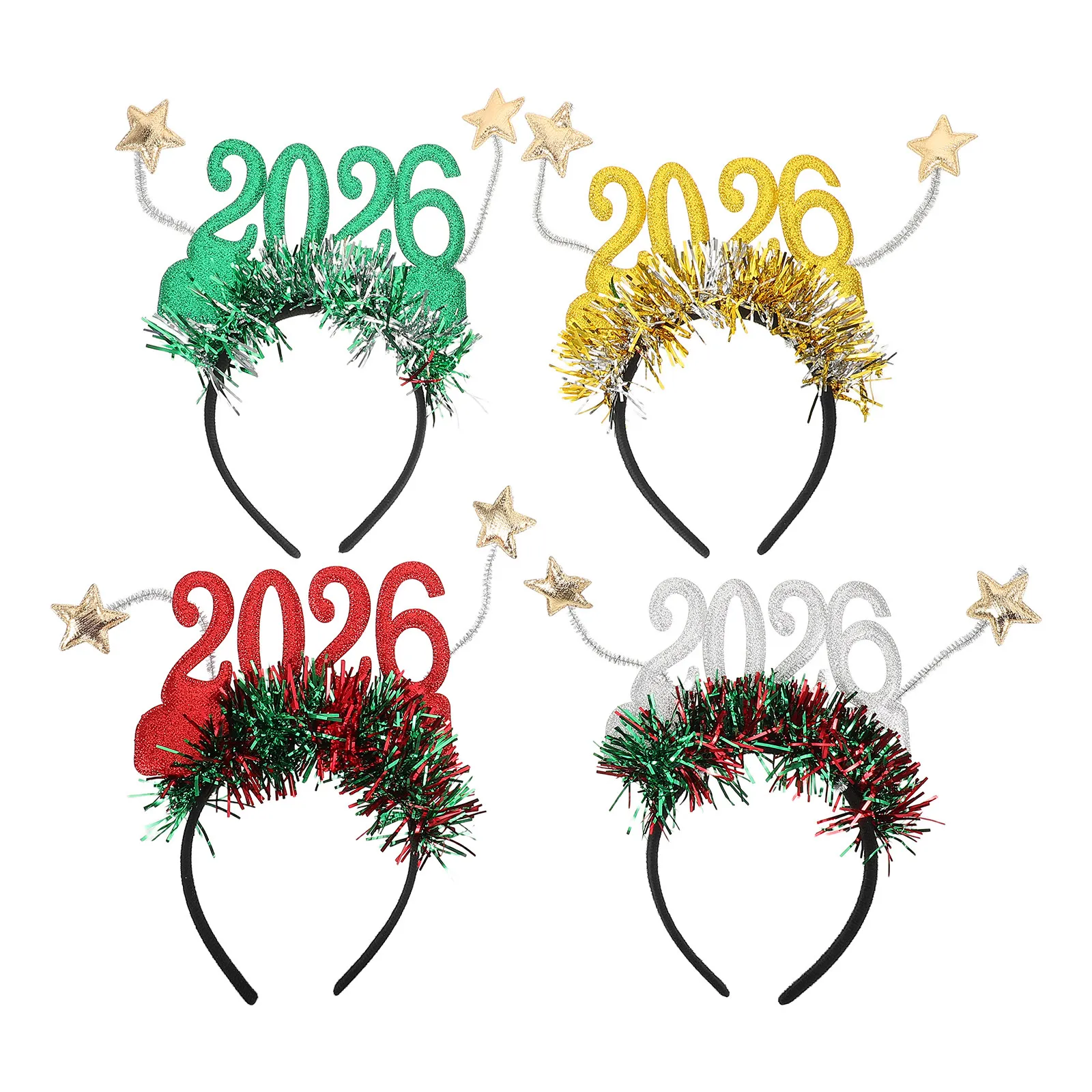 

4Pcs New Year Headband Star Hair Accessories Glitter Party Supplies New Years Eve 2026 Celebration Hairbands Star Hairband