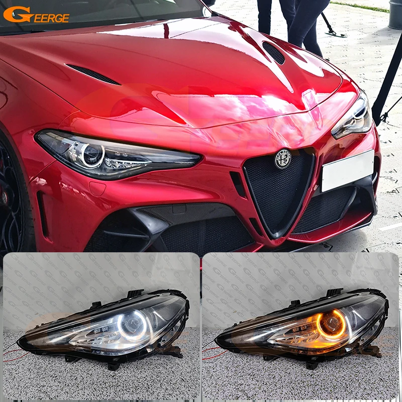 For Alfa Romeo Giulia 952 Stelvio 949 2016 - 2022 Ultra Bright A/W Switchback Day Light Turn Signal LED Angel Eyes Halo Rings
