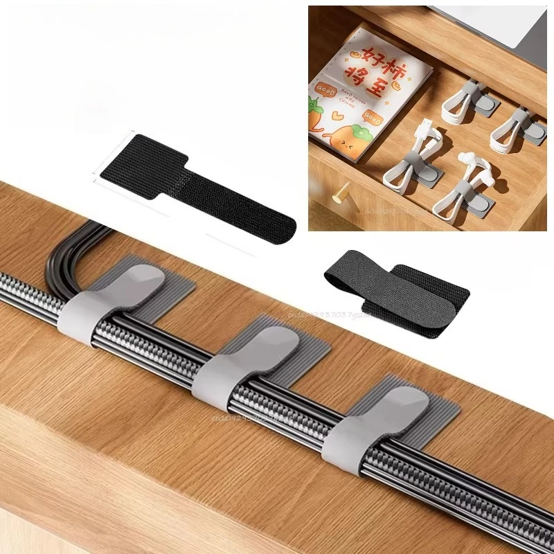 Self Adhesive Reusable Hook and Loop Cable Ties - Adjustable Cord Organizer Straps for Desk, Home & Office Cable Management