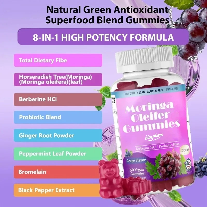 Moringa gummies contain berberine probiotic fibers - antioxidants support GLP-1 energy immunity, joint and intestinal health*