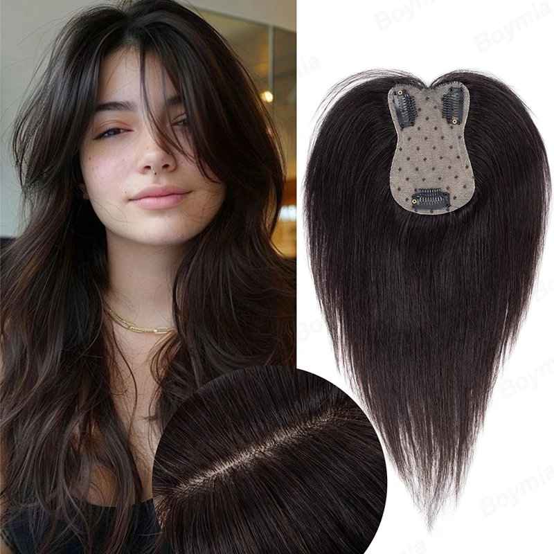 No Bangs Hair Topper Human Hair With Clips Machine-Remy Hair Toppers For Woman Natural Topper Włosy For Thin Hair