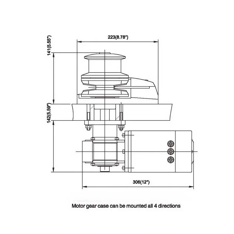C1012C Vertical Boat Windlass 12V 1000W High-Speed Anchor Winch for 32–45 ft Yachts