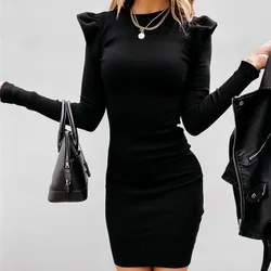 Sexy Women Mini Knitted Dress Long Sleeve Crewneck Solid Skinny Vestidos Autumn Winter Fashion Elegant Bodycon Dresses For Women