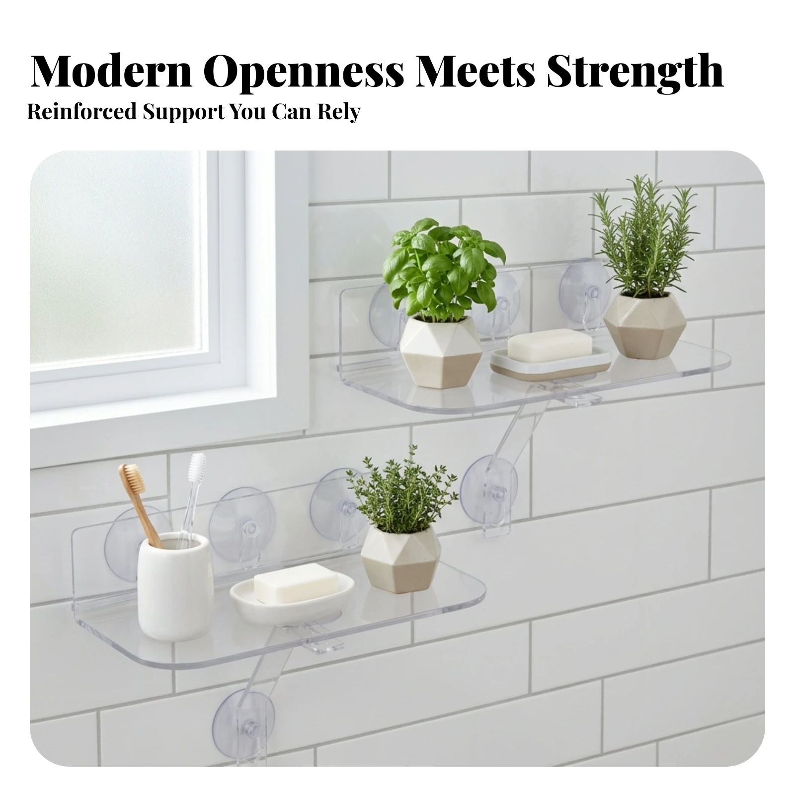 2 Pieces Acrylic Shelf with Suction Cups Secure Hold Suction Cup Shelf Multipurpose Transparent for Bathroom, Shower