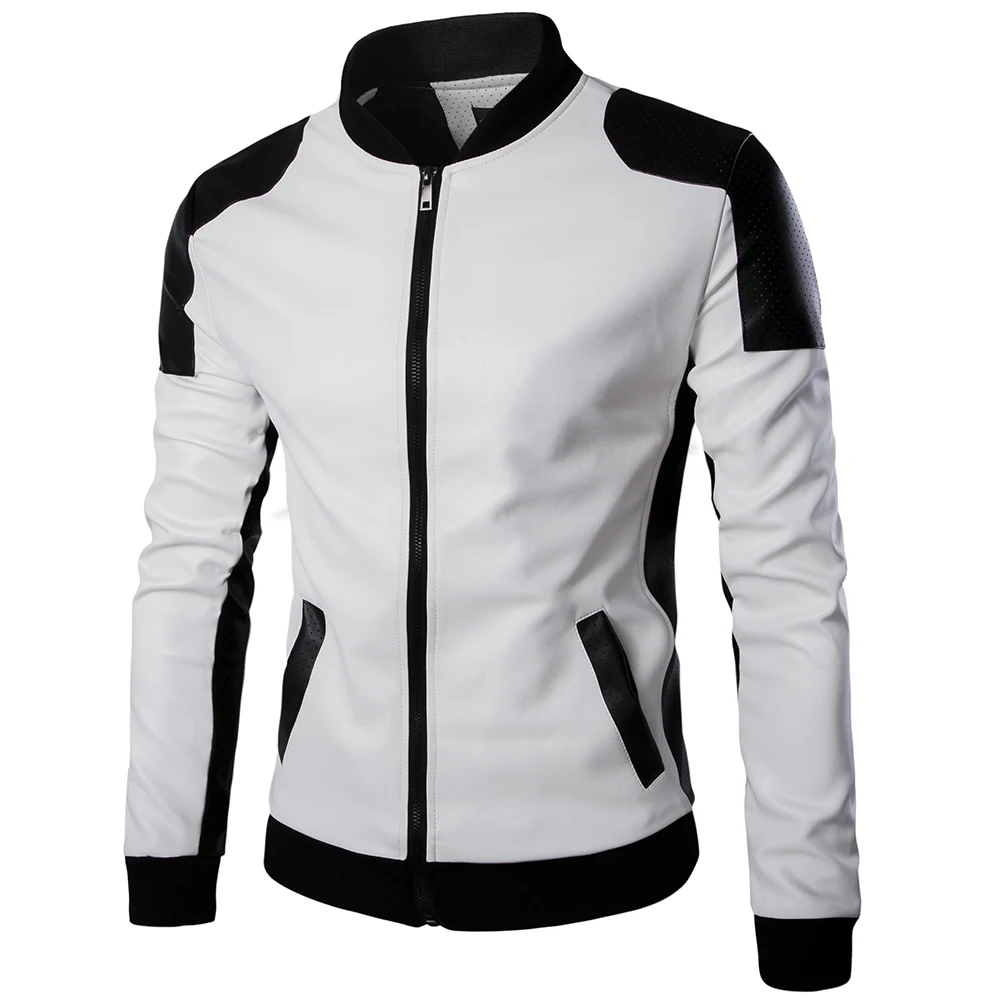 Top Quality Fashion Men White Leather Jackets And Coats Pu Match Color Overcoat M-5XL AYG94