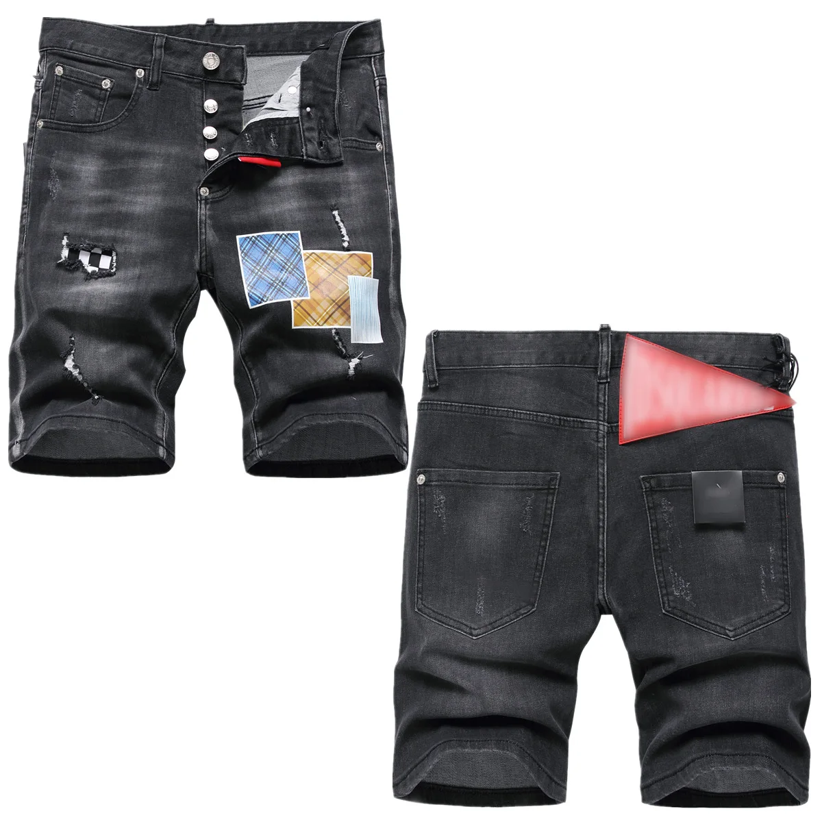 Men's pants can be customized denim shorts Men's summer thin quarter pants men's ripped fashion elastic medium pants