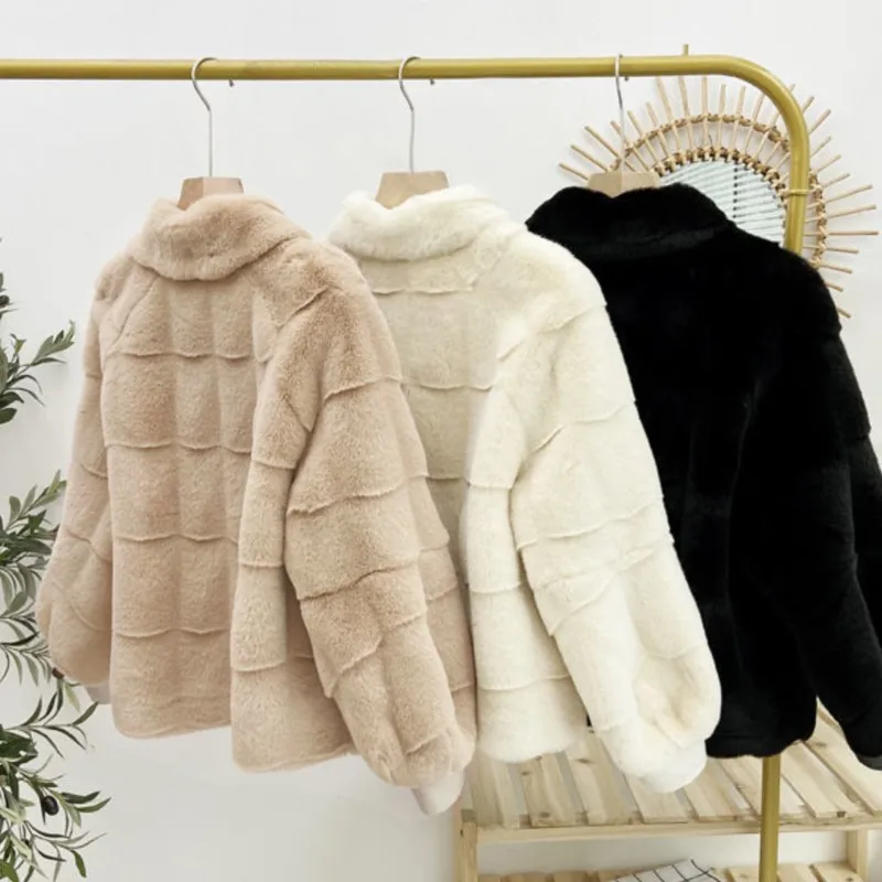 Nerz Pelzmantel warme Plüsch jacken Frauen Herbst Outfits Kunst pelz Mantel weibliche künstliche Rex Kaninchen Pelz jacke flauschige Mäntel