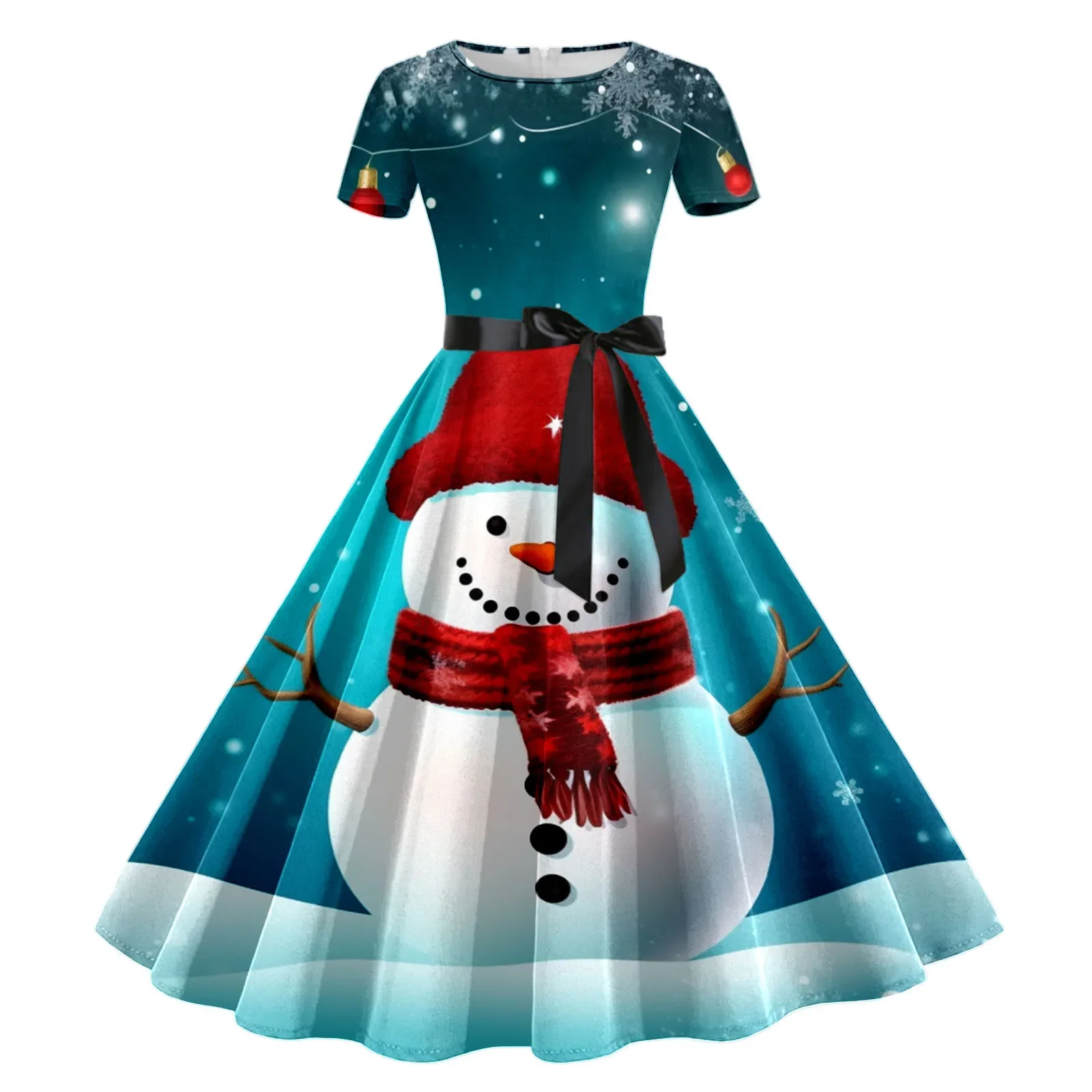 Gewaad Kerstjurken Voor Vrouwen Winter Pinup Rockabilly Sexy Cosplay Feestjurk Santa Claus Sneeuw Print Cocktail Prom Jurk