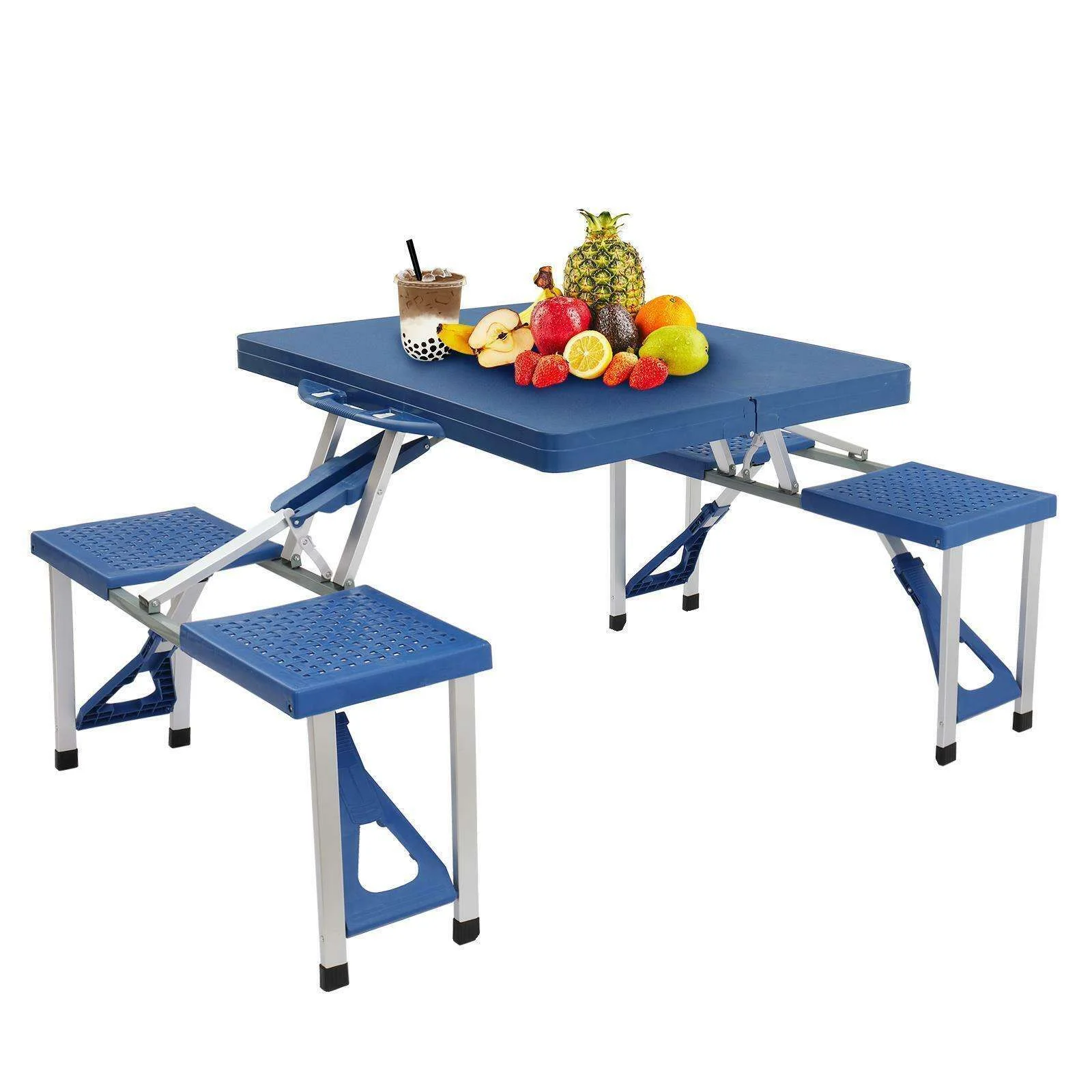 Portable Folding Outdoor Furniture 4-Person Wilderness Camping And Travel Table Picnic Table Chair For Metal Material