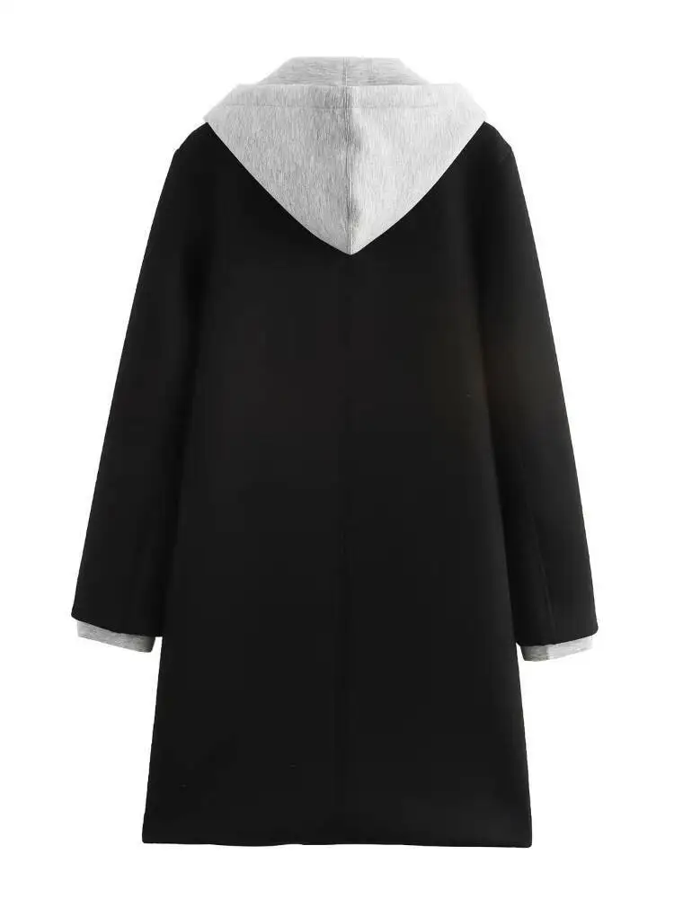 Women's Contrasting With Removable Hood Loose Long Sleeves Single-Breasted Faux-Pocket Outerwears Fall Winter New Coat