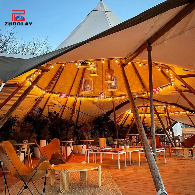 Medium Vacation Campsite Tent Pyramid Outdoor Indian Style Sky Camping Base Rainproof Thick Cotton Tent