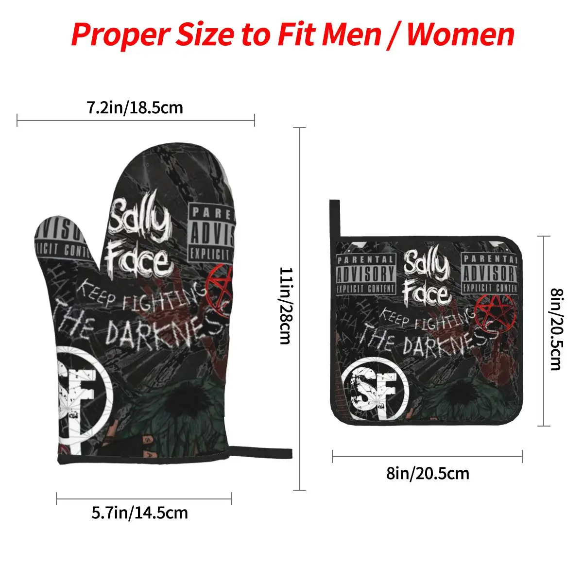 Sally Face Game Anime SF Horror Sal Fisher Oven Mitts and Pot Holder for Baking Kitchen Cooking Resistant Non-Slip Gloves