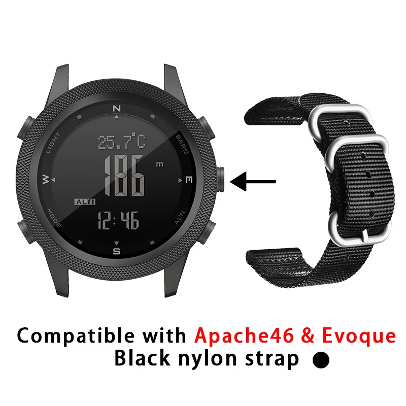 

Ремешок NORTH EDGE, черный нейлоновый силиконовый уличный ремешок, 22 мм, совместимый с Apache 46 EVOQUE 1-го поколения 2025 г.
