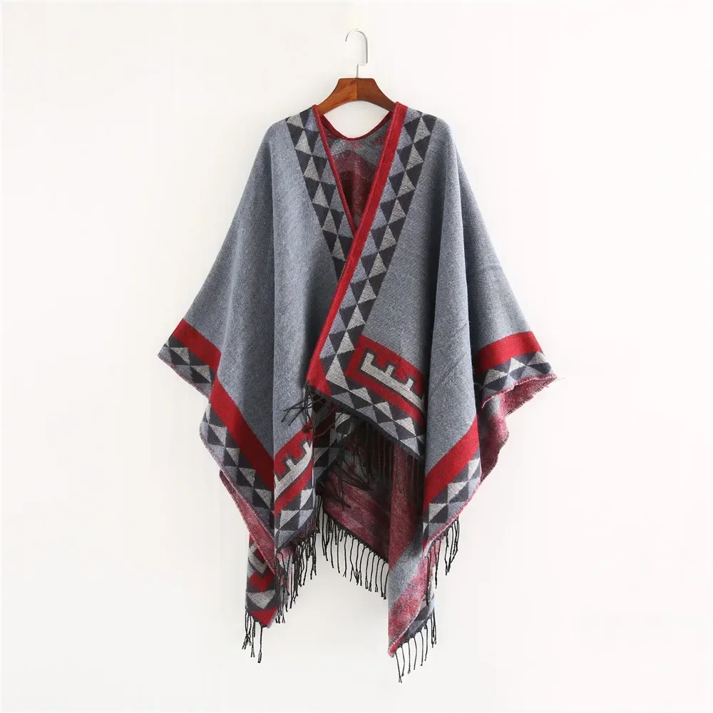 

Winter New Tassel Printing European American Fashion Street Solid Color Imitation Cashmere Warm Scarf Shawl Gray Red