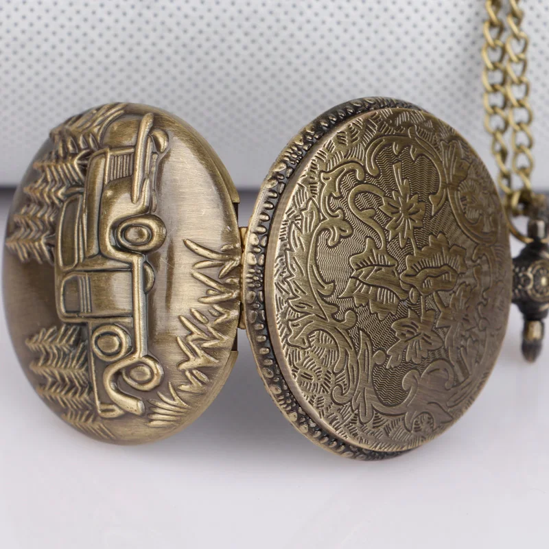 청동 자동차 트럭 석영 주머니 시계 목걸이 펜던트 남자 여자 시계 또는 여자 남자 체인 쥬얼리 액세서리 절묘한 선물