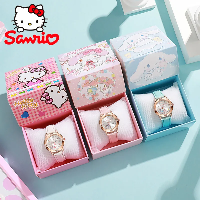 

Sanrio Cartoon Quartz Watch Anime Figure Hello Kitty Kuromi My Melody Women's Watch Exquisite Gift Box Birthday Gifts