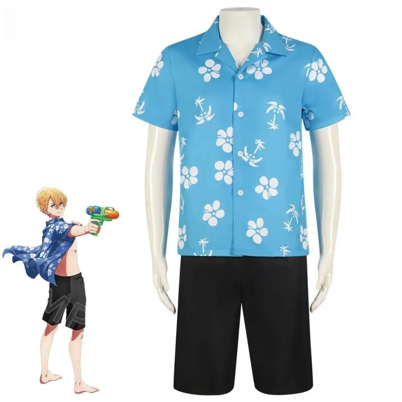 Anime Oshi No Ko Hoshino Akuamarin Cosplay Costume Beach Wear Clothing Blue Shirt Swimsuit Halloween Man Boy Swimming Uniform