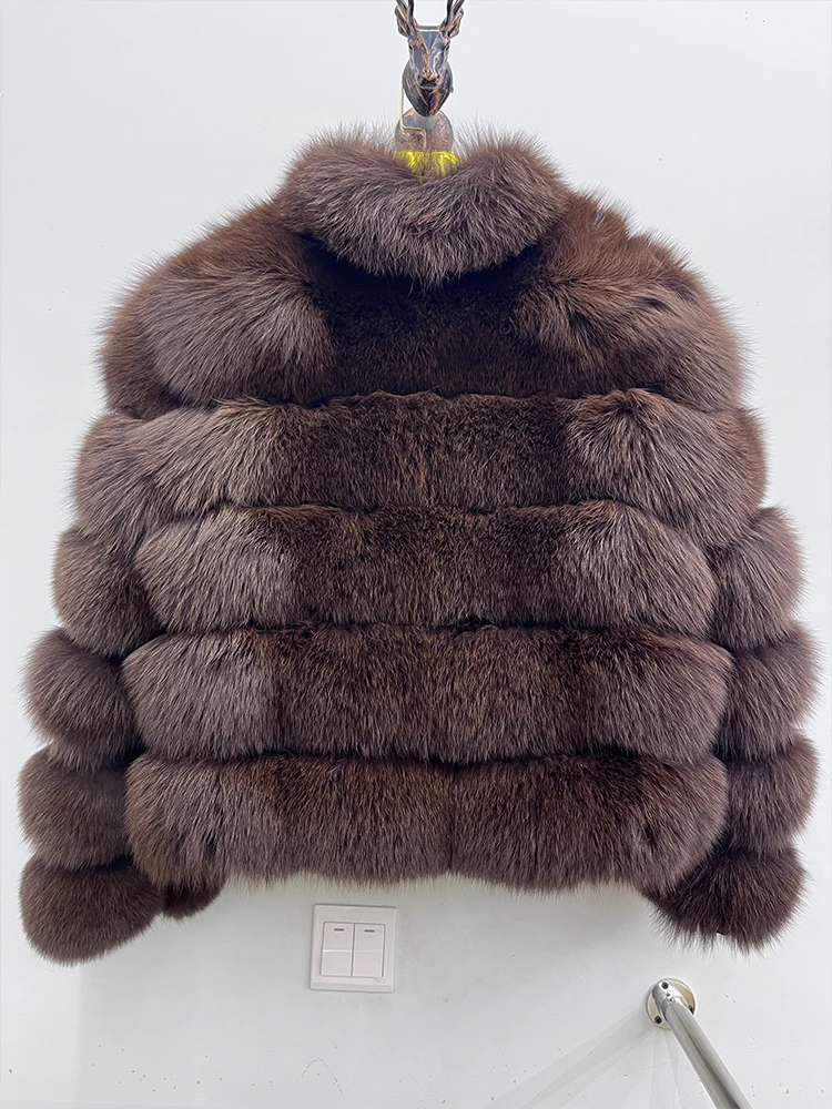 2025 Ladies Real Fox Fur Coat Winter Warm Whole Skin Real Fox Fur Jacket For Women With Collar Natural Fur Hood Long Sleeve