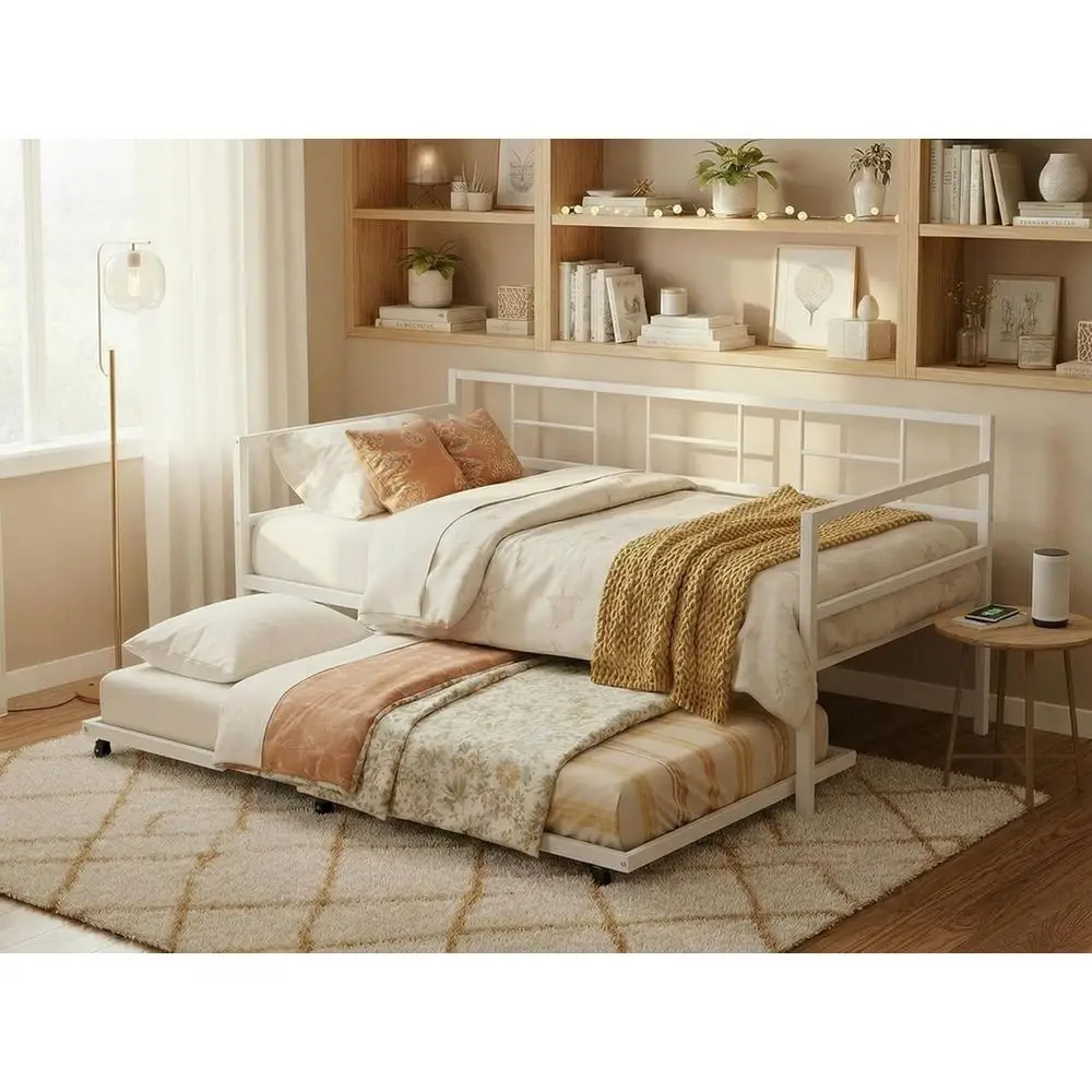 DWVO Daybed with Trundle, Adjustable Height Twin Daybed with Pull Out Trundle, Soa Bed Couch with Heavy Duty Metal Slats, or Liv