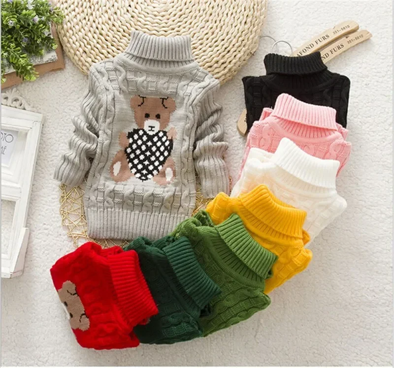 new 2016 baby girls boys autumn/winter wear warm cartoon sweaters children pullovers outerwear babi turtleneck sweater Q183