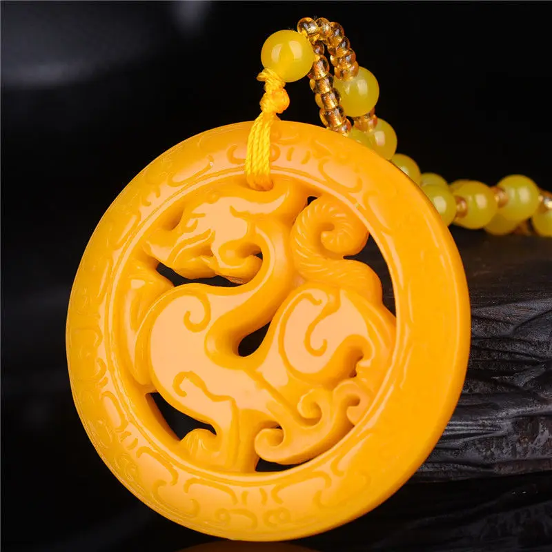 

Hetian Jade Zodiac Dragon Brand Huanglongyu Hollow Pixiu Jade Pendant for Men and Women
