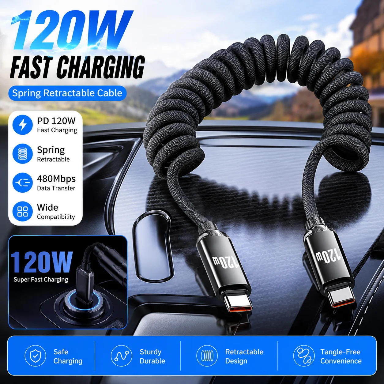 Cavo Caricabatterie Auto USB C - Coiled Usb Cable recensione e prezzo