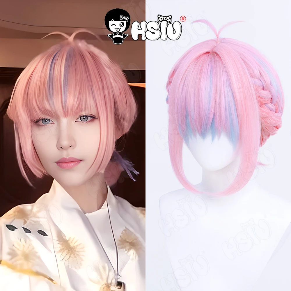 LALAKIKI Cosplay Wig Fragaria Memories cosplay Wig HSIU Mixed blue and pink short hair Synthetic Wig Louterstella Cosplay Wig